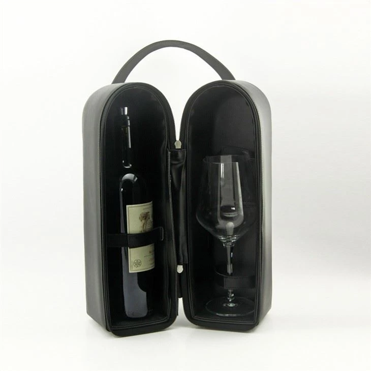 Black Leather Wine Bottle Carrier